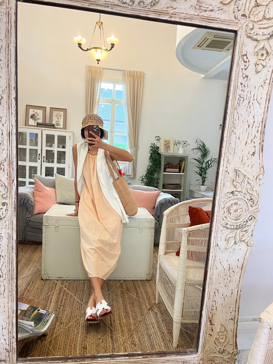 Striped slip dress with pocket